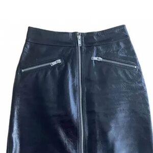 Maje Genuine Bovine Leather Zip Skirt